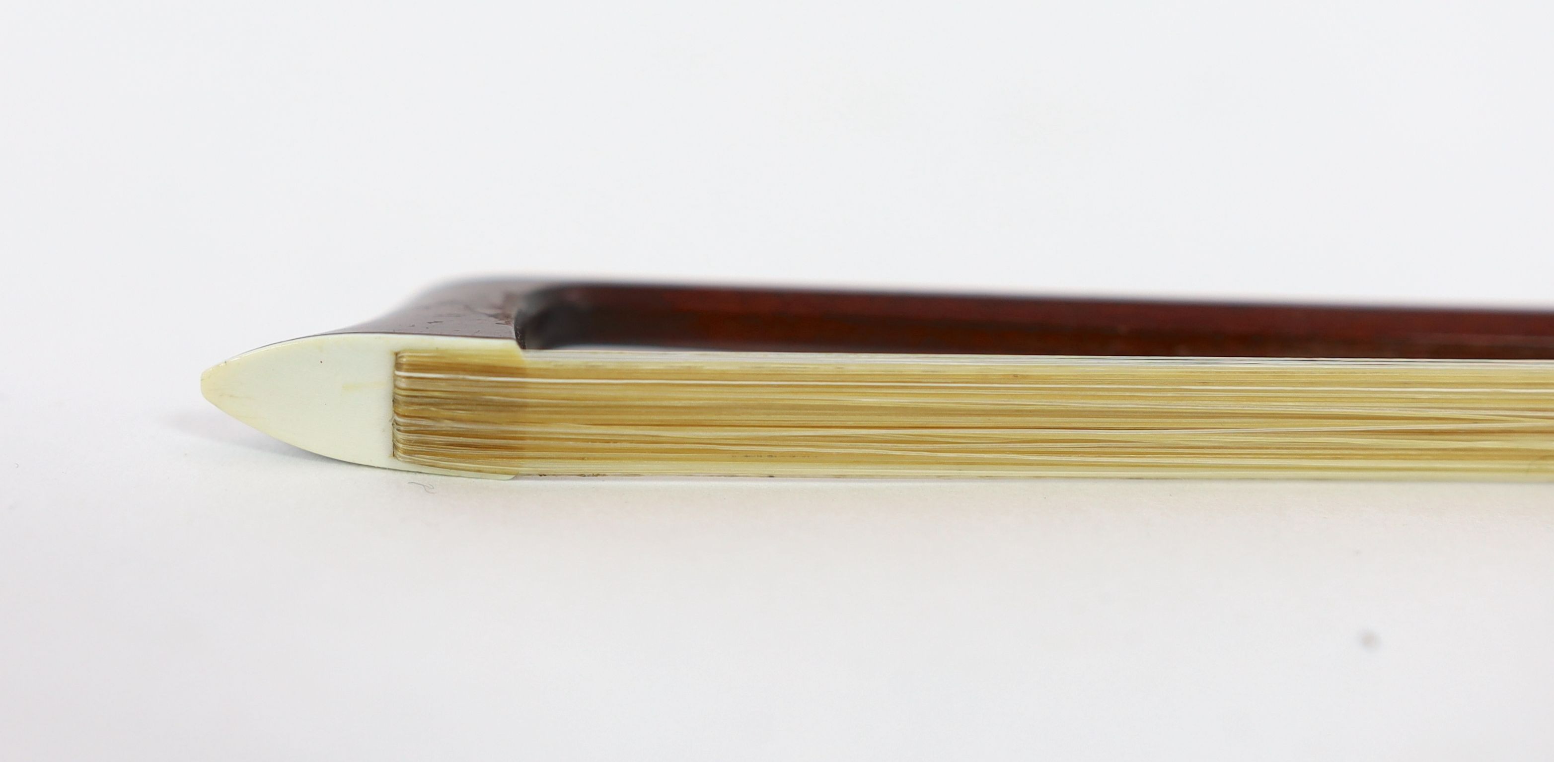 Two stamped violin bows, Both 74.5 cm long